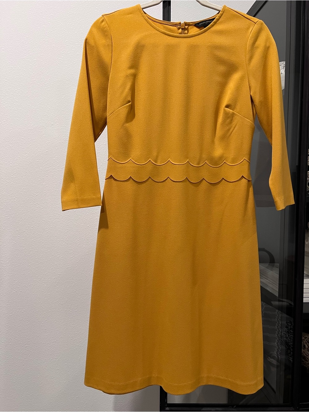 Banana Republic Mustard Scallop-Waist Long Sleeve Dress